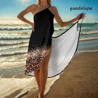 ราคา GUADALUPE1 ผู้หญิง Wrap Up Dress เสือดาวพิมพ์แขนกุดเงา Beach Sundress Elegant V คอหลวม Star พิมพ์ฤดูร้อน Camisole Dress Design Sense (55809127777)