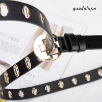 ราคา GUADALUPE1 เข็มขัดหนัง PU รอบหัวเข็มขัดผู้หญิงกลวง วินเทจ Y2K Hole Punk เข็มขัดเอวกางเกงยีนส์ (48259345120)