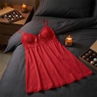 ราคา GUADALUPE1 ชุดนอนสตรีลูกไม้ชุด ลูกไม้บางโบว์ลูกไม้แขวน Nightdress สบาย V คอแยกแขนกุดลูกไม้ Slim สลิง Nightgown สาวเผ็ด (56606837281)