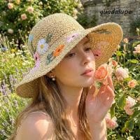 ราคา GUADALUPE1 หมวกฟางดอกไม้ หมวกสาน Boho สีสันสดใส สวมใส่สบายปักดอกไม้ปีกกว้างพับหมวกกันแดดสตรีวันหยุด (53857395560)