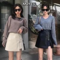 ราคา MOYES พร้อมส่ง กระโปรงหนังมินิทรงเอไลน์เอวสูงแบบใหม่ มีซิปข้าง (22157409942)