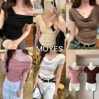 ราคา MOYES พร้อมส่ง เสื้อยืดสตรีเปิดไหล่เดี่ยว สะดือเซ็กซี่สาวฮอต เสื้อไหล่เดียวเซ็กซี่สไตล์เกาหลี (29917107507)