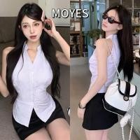 ราคา MOYES พร้อมส่ง เสื้อเชิ้ตลายทางลาเวนเดอร์สำหรับผู้หญิง ดีไซน์เก๋ไก๋ไม่ซ้ำใคร คอวี แขนกุด ทรงสั้น สวยงามมาก (40965186884)