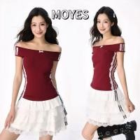 ราคา MOYES พร้อมส่ง เสื้อยืดแขนสั้นเปิดไหล่สีแดงสำหรับผู้หญิงในช่วงฤดูร้อน เสื้อเปิดไหล่ผูกโบว์ สไตล์ขายดีที่สุดของผู้หญิง (43368569392)