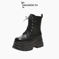 ราคา รองเท้าเพิ่มความสูง ก้นหนา สไตล์ใหม่ สีดำ เวอร์ชั่นเกาหลี ป้องกันการลื่นไถล รองเท้าบูทสั้น รองเท้ามาร์ติน (40154213143)