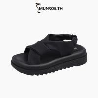 ราคา รองเท้าผู้หญิง ฤดูร้อนปี หัวเข็มขัดคำเดียว พื้นยางแพลตฟอร์มเปิดนิ้วเท้า รองเท้าแตะแฟชั่น PU สีทึบ (23642445968)