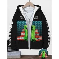 ราคา เสื้อกันหนาวแบบฮู้ดสำหรับเด็ก MC Sandbox จากเกม Square World ดีไซน์แฟชั่น พร้อมซิปรูปแบบ 3D (43666449758)