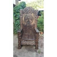 ราคา นำเข้ายุโรป เก้าอี้บัลลังก์ไวกิ้งไม้ Igdrasyl Wooden Viking Throne Chair Rustic Handcrafted Norse Style (42677238091)