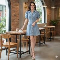 ราคา A54ꔛ ꕤ เดรสยีนส์ฟอกเนื้อนิ่ม พิมพ์ลายดอกไม้น่ารัก กระดุมหน้าใช้ได้จริง เนื้อใส่สบายไม่ร้อน (53850731416)