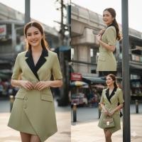 ราคา A60ꔛ ꕤ S XL เดรสสูทสีเขียวตองพาสเทล มีเข็มขัดꔛ ꕤ (41506765626)