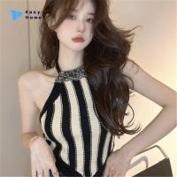 ราคา เสื้อครอปเอวลอยสำหรับผู้หญิง2023เสื้อกล้ามสายเดี่ยวถักเปิดหลัง Y2K ฤดูร้อน (49202998973)
