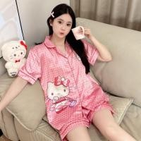 ราคา รูปแบบการ์ตูนชุดนอนแขนสั้นสไตล์ผู้หญิง คิตตี้ เสื้อเชิ้ต เซ็ทชุดนอน Clothing Women ซาติน Sleepwear กางเกง (56255238714)