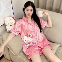 ราคา ชุดนอนผู้หญิงรูปแบบการ์ตูนคิตตี้ชุดนอนสไตล์ผู้หญิงๆชุดนอนเเขนสั้นรอบอก 44 กางเกง Women เสื้อผ้า Clothing ซาติน Sleepwear (42628663427)
