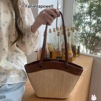 ราคา FAPELLAPOWELL กระเป๋าถือแฟชั่นเรียบง่าย กระเป๋าโท้ตสานฟาง อเนกประสงค์ (56056906602)