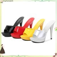 ราคา 5 นิ้ว 13 ซม รองเท้าแตะผู้หญิงวันหยุดรองเท้าส้นสูงสีเหลืองสีม่วงสีชมพูเงิน (50309215175)