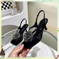 ราคา รองเท้าส้นสูง หัวเหลี่ยม ประดับเพชร พลอยเทียม ลายดอกไม้ แฟชั่นสําหรับผู้หญิง ไซซ์ 34 39 (52559199824)