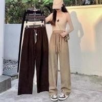 ราคา Y 58 กางเกงเอวสูง ผ้าลูกฟูก แต่งเชือกรูดด้านหน้า เอวยืด (22084139595)