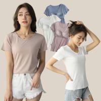 ราคา WsimpleBra Bambi Top Shirt เสื้อยืด ผ้าบางเบา แขนสั้น มีบราในตัว เลิกใส่ชุดชั้นในและซิลิโคลปิดจุก (23751641971)