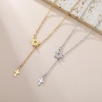 ราคา 18K Gold plated สแตนเลส Hollow หกเหลี่ยม Star Cross จี้สร้อยคอทุกวันผู้หญิงของขวัญเครื่องประดับ (47957458475)