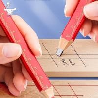 ราคา San 12PCS Elliptical Woodworking Pencils With Scale Flat Mark Pencils Red Thi Core Hand Tool DIY Accessories POP (57909145149)