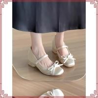 ราคา รองเท้าMary Jane Bowknot ส้นหนา วัสดุซาติน สำหรับเพิ่มความสูงและสวมใส่ง่าย (55805414313)
