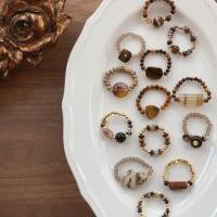 ราคา Shado Wind Decadent สไตล์ Agate Tiger Eye Stone ลูกปัดไม้แหวนหินธรรมชาติ Hand Made แหวนลูกปัดแหวน EBNK (53258699400)
