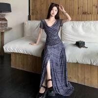 ราคา ชุดลายสก๊อตสำหรับฤดูร้อน ไหล่เดียว กระโปรงยาว ออกแบบมาเพื่อดูเพรียวบาง (54857944744)