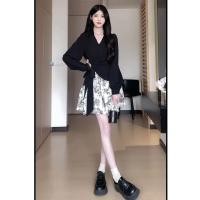ราคา ชุดดอกไม้สำหรับฤดูใบไม้ร่วง แบบปลอมสองชิ้น ทรงแคบเอว V คอ กระโปรงยาว (58057947752)