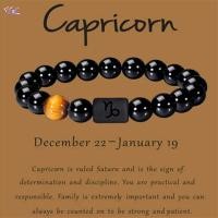 ราคา ZDF 12 Constellation Zodiac Signs Bead Couple Bracelet Natural Black Onyx Stone Elastic Charm Bracelet for Women Men TH (55854370296)