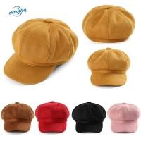ราคา okhobby Baker Cap Solid Color Suede Fabric Vintage Hats Caps Casual Newsboy Hat (54756513553)
