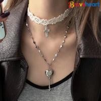 ราคา สร้อยคอโชคเกอร์สองชั้นสำหรับผู้หญิง สไตล์โกธิค พังก์ พร้อมจี้กุญแจหัวใจลายลูกไม้สีขาวและโซ่โลหะ (42930012583)