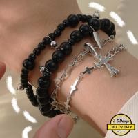 ราคา สร้อยข้อมือซ้อนย้อนยุคพร้อมจี้ไม้กางเขนเหล็กไทเทเนียมและลูกปัดแก้ว สไตล์แฟชั่น สำหรับทุกเพศ สีดำ ขาว (41961093860)