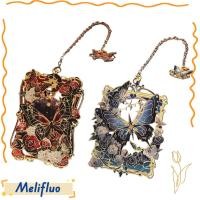 ราคา MELIFLUO ที่คั่นหนังสือโลหะ เครื่องหมายหนังสือกลวงบางสไตล์ย้อนยุค ดอกไม้และผีเสื้อจี้สไตล์หนังสือคลิปอ่านหนังสือนักเรียน (44909149697)