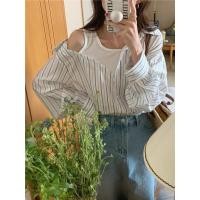 ราคา 3938 เสื้อเชิ้ตเปิดไหล่ลายทาง (41564903335)