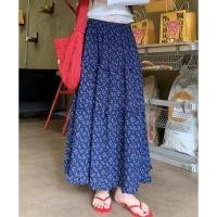 ราคา 5293 กระโปรงยาวสีน้ำเงินลายดอกไม้ (28236084165)