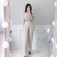 ราคา 4114 เซ็ตเสื้อครอป กางเกงขายาวสีครีม (6287948054)