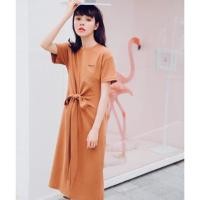 ราคา 1451 เดรสสีน้ำตาลผ้ายืดผูกเอว (1322183607)