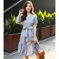 ราคา 1012 เดรสชายระบายผูกเอว (575385496)
