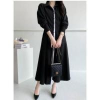 ราคา 8724 เดรสยาวคอปกสีดำลายทาง (46652422133)