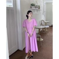 ราคา 8284 เดรสยาวสีม่วงทรงปล่อย (20435062722)