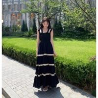 ราคา 5176 เดรสยาวแขนกุดสีดำสลับขาว (19583972266)