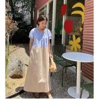ราคา 8425 เดรสทูโทนสีฟ้า ครีม (22843089339)