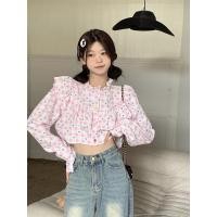 ราคา 3504 เสื้อครอปลายตารางสีชมพูขาว (19768181603)