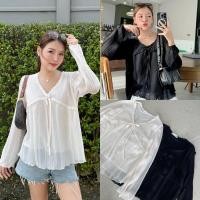 ราคา M10 พรี3วัน เสื้อแขนยาวคอวีขอบลูกไม้ เนื้อผ้าพริ้ว มีซับใน ไม่ต้องรีด น่ารักมาก (29463239574)