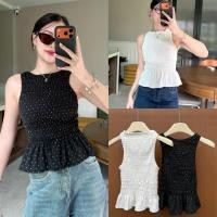 ราคา M28 เสื้อแขนกุดสม็อคทั้งตัว ผ้าลายกลิตเตอร์ดีไซน์จับระบายตรงปลายเสื้อ (42372938884)