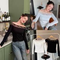 ราคา M08 เสื้อปาดไหล่ลูกไม้แขนยาว รุ่น Elegant Lace Dot มีฟองน้ำ (47805305750)