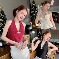 ราคา M110 เสื้อคล้องคอผ้ากริตเตอร์สวยมากแถมเข็มกลัดโบว์เพชร (25789381056)