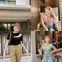 ราคา M96 เสื้อครอปแขนสั้นเว้าอก (7379547214)