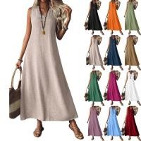 ราคา R ชุดฤดูร้อนสําหรับผู้หญิงผ้าฝ้ายผ้าลินิน Maxi ชุดลําลองแขนกุดยาว Sundress ชุดวันหยุด (51457939121)