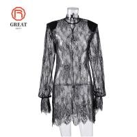 ราคา ชุดซีทรูลายลูกไม้สีดำ แขนบานครึ่งสูง แบบวินเทจ ปกเอวสูง สำหรับผู้หญิง (41780221288)